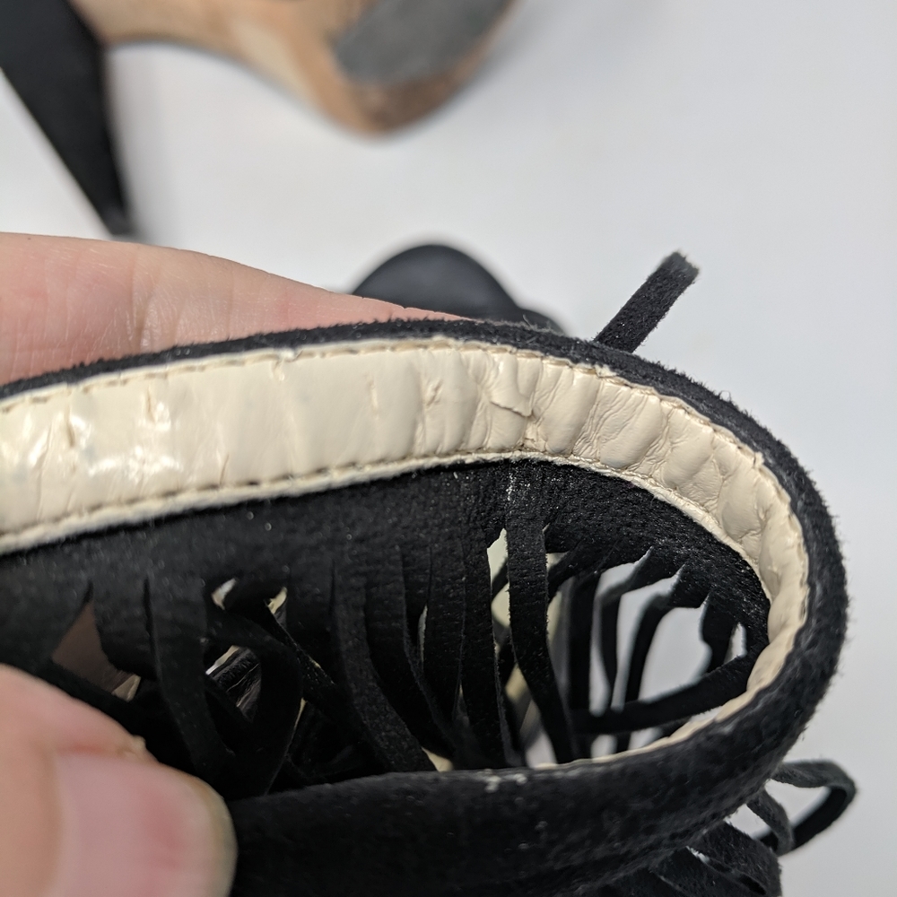 Bebe | leather black fringe heels - Picture 5 of 5